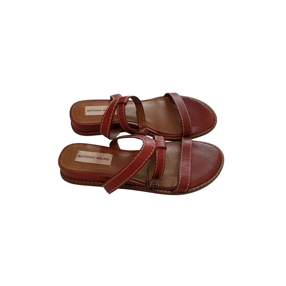 Antonio Melani Ankle and Heel Strap Sandals Russet Brown Flats Sz 8